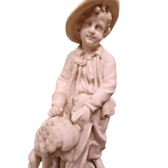 Antique French White Parisian Figurine - Boy And His Dog Figurine 11" - Picture 7 of 10